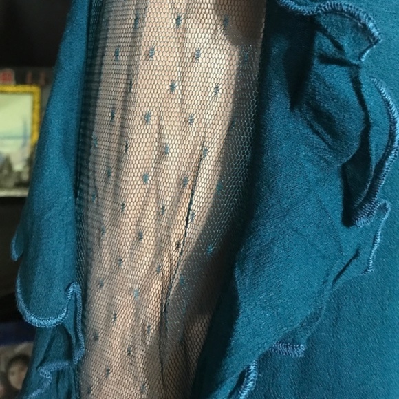 Teal Dress With Ruffles and Mesh Design Detail - Picture 6 of 8